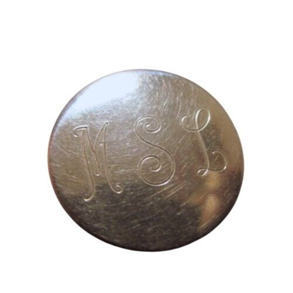 Vintage Engraved Letter Initials Monogram MSL Circular Pale Gold Tone Dress Clip